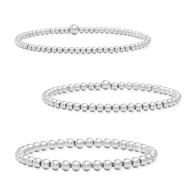 Rs Pure By Ross-simons Italian Sterling Silver Jewelry Set: 3 3-5mm Bead Stretch Bracelets In Multi