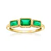 Rs Pure By Ross-simons Lab-grown Emerald 3-stone Ring In 18kt Gold Vermeil