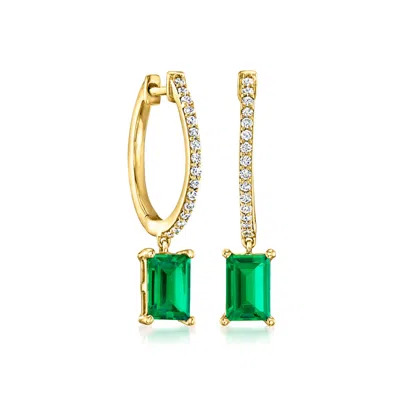 Rs Pure By Ross-simons Lab-grown Emerald And . Lab-grown Diamond Hoop Drop Earrings In 18kt Gold Vermeil