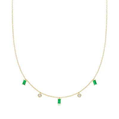 Rs Pure By Ross-simons Lab-grown Emerald And . Lab-grown Diamond Station Necklace In 18kt Gold Over Sterling In Multi