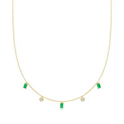 Rs Pure By Ross-simons Lab-grown Emerald And . Lab-grown Diamond Station Necklace In 18kt Gold Vermeil