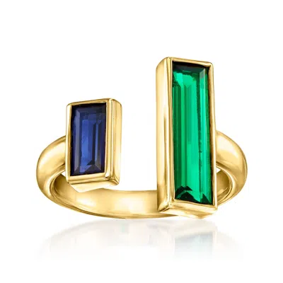 Rs Pure By Ross-simons Lab-grown Emerald And . Lab-grown Sapphire Wrap Ring In 18kt Gold Vermeil