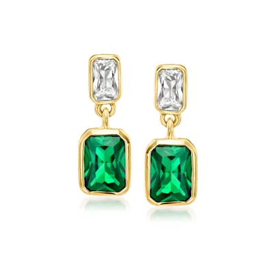 Rs Pure By Ross-simons Lab-grown Emerald And White Sapphire Drop Earrings In 18kt Gold Vermeil In Green