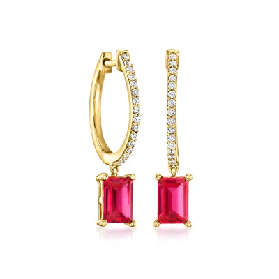 Rs Pure By Ross-simons Lab-grown Ruby And . Lab-grown Diamond Hoop Drop Earrings In 18kt Gold Vermeil In Multi