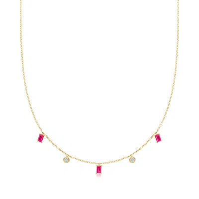 Rs Pure By Ross-simons Lab-grown Ruby And . Lab-grown Diamond Station Necklace In 18kt Gold Vermeil
