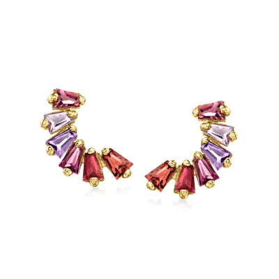 Rs Pure By Ross-simons Multi-gemstone Curved Stud Earrings In 14kt Yellow Gold In Purple