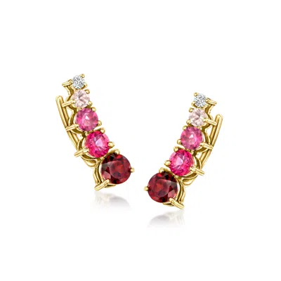 Rs Pure By Ross-simons Multi-gemstone Ear Climbers In 14kt Yellow Gold In Red
