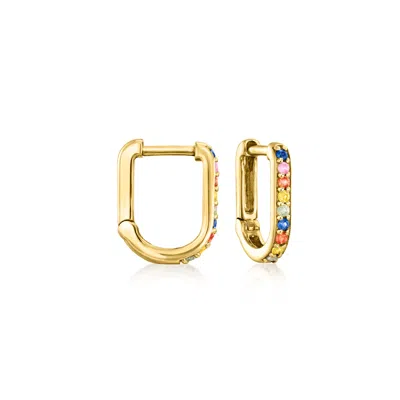 Rs Pure By Ross-simons Multicolored Sapphire Paper Clip Link Hoop Earrings In 14kt Yellow Gold