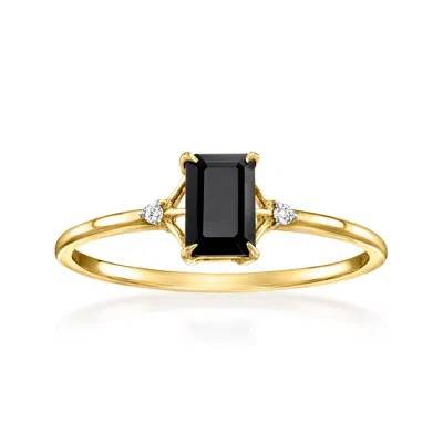 Rs Pure By Ross-simons Onyx Ring With Diamonds In 14kt Yellow Gold In White