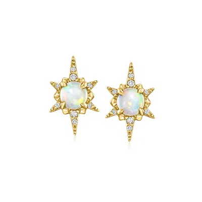 Rs Pure By Ross-simons Opal Starburst Earrings With Diamonds In 14kt Yellow Gold In Multi