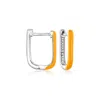 RS PURE BY ROSS-SIMONS ORANGE ENAMEL AND DIAMOND-ACCENTED PAPER CLIP LINK HOOP EARRINGS IN STERLING SILVER