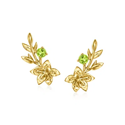Rs Pure By Ross-simons Peridot Gladiolus Flower Earrings In 14kt Yellow Gold In Green