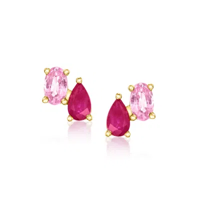 Rs Pure By Ross-simons Pink Sapphire And . Ruby Toi Et Moi Earrings In 14kt Yellow Gold In Red