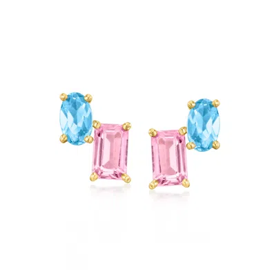 Rs Pure By Ross-simons Pink Topaz And . Swiss Blue Topaz Toi Et Moi Earrings In 14kt Yellow Gold