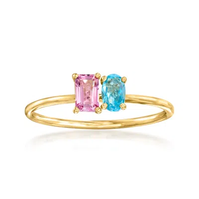 Rs Pure By Ross-simons Pink Topaz And . Swiss Blue Topaz Toi Et Moi Ring In 14kt Yellow Gold