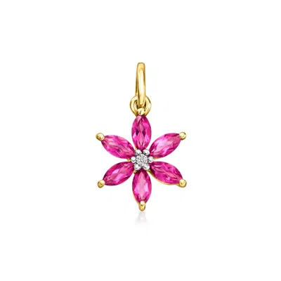 Rs Pure By Ross-simons Pink Topaz Flower Charm With Single White Sapphire In 14kt Yellow Gold