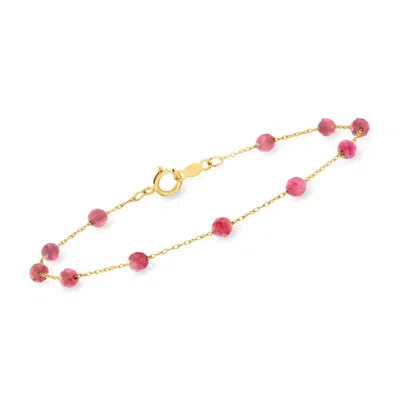 Rs Pure By Ross-simons Pink Tourmaline Bead Station Bracelet In 14kt Yellow Gold In Multi