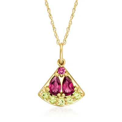 Rs Pure By Ross-simons Rhodolite Garnet And . Peridot Watermelon Pendant Necklace In 14kt Yellow Gold In Pink