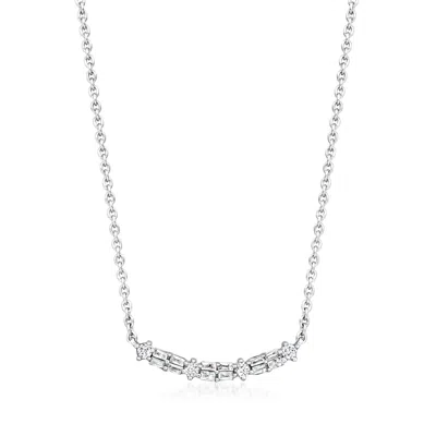 Rs Pure By Ross-simons Round And Baguette Diamond Curved Bar Necklace In Sterling Silver