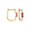 Rs Pure By Ross-simons Ruby And . Diamond Paper Clip Link Hoop Earrings In 14kt Yellow Gold In Red