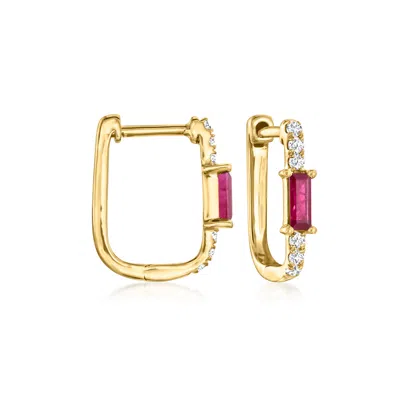 Rs Pure By Ross-simons Ruby And . Diamond Paper Clip Link Hoop Earrings In 14kt Yellow Gold In Red