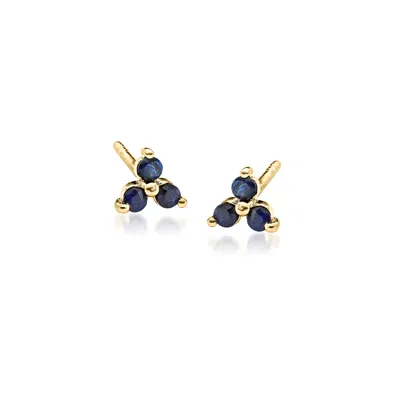Rs Pure By Ross-simons Sapphire 3-stone Stud Earrings In 14kt Yellow Gold In Blue