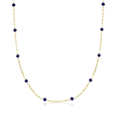 Rs Pure By Ross-simons Sapphire Bead Station Paper Clip Link Necklace In 14kt Yellow Gold In Multi