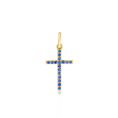 Rs Pure By Ross-simons Sapphire Cross Charm In 14kt Yellow Gold In Multi