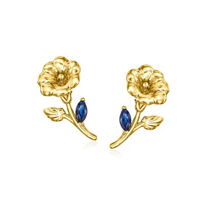Rs Pure By Ross-simons Sapphire Morning Glory Flower Earrings In 14kt Yellow Gold In Blue