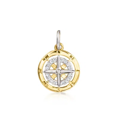 Rs Pure By Ross-simons Sterling Silver And 14kt Yellow Gold Compass Charm With Lab-grown Diamonds