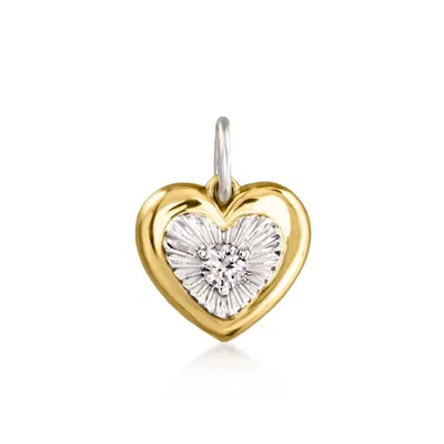 Rs Pure By Ross-simons Sterling Silver And 14kt Yellow Gold Heart Charm With Single Lab-grown Diamond In Transparent
