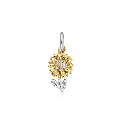 Rs Pure By Ross-simons Sterling Silver And 14kt Yellow Gold Sunflower Charm With Diamonds In White