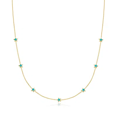 Rs Pure By Ross-simons Teal Enamel Star Station Necklace In 14kt Yellow Gold In Multi