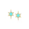 Rs Pure By Ross-simons Turquoise Starburst Earrings With Diamond Accents In 14kt Yellow Gold In White