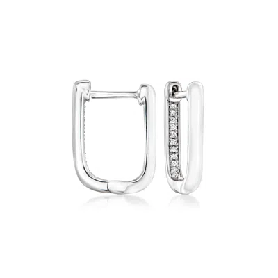 Rs Pure By Ross-simons White Enamel And Diamond-accented Paper Clip Link Hoop Earrings In Sterling Silver In Metallic