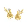 RS PURE BY ROSS-SIMONS WHITE SAPPHIRE-ACCENTED DAISY FLOWER EARRINGS IN 14KT YELLOW GOLD