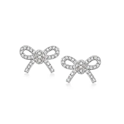 Rs Pure By Ross-simons 0. Diamond Bow Stud Earrings In Sterling Silver In Metallic