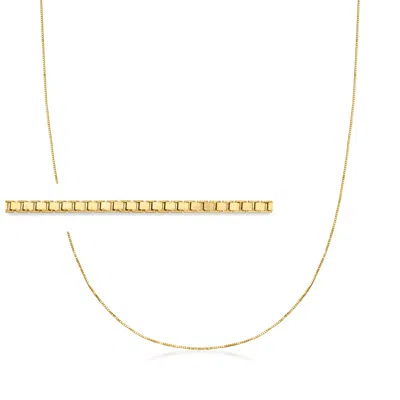 Rs Pure By Ross-simons 0.6mm 14kt Yellow Gold Box-chain Necklace In Gray