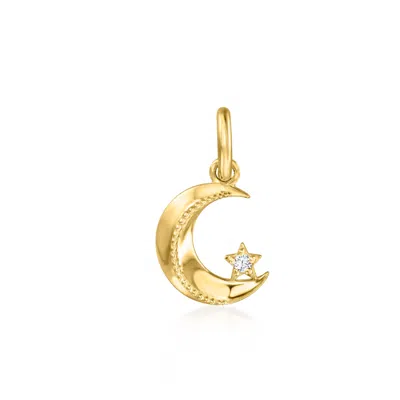 Rs Pure By Ross-simons 14t Yellow Gold Crescent Moon And Star Charm With Single Diamond In Transparent