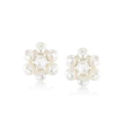 Rs Pure By Ross-simons 2-3mm Cultured Pearl Flower Earrings With 14kt Yellow Gold In Metallic