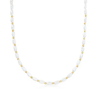 Rs Pure By Ross-simons 3-3.5mm Cultured Baroque Pearl And 14kt Yellow Gold Bead Necklace In Multi