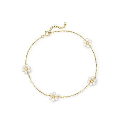 Rs Pure By Ross-simons 3-3.5mm Cultured Pearl Flower Station Anklet In 14kt Yellow Gold In Transparent