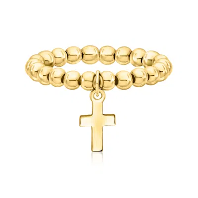 Rs Pure By Ross-simons 3mm 14kt Yellow Gold Bead Stretch Ring With Cross Charm In Transparent
