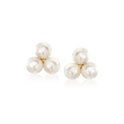 Rs Pure By Ross-simons 4-4.5mm Cultured Pearl Trio Earrings In 14kt Yellow Gold