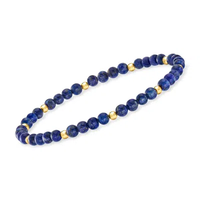 Rs Pure By Ross-simons 4-4.5mm Lapis Bead Stretch Bracelet With 14kt Yellow Gold In Blue
