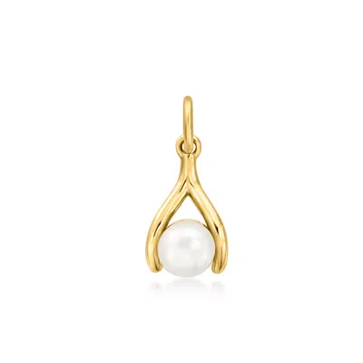 Rs Pure By Ross-simons 4.5-5mm Cultured Pearl Wishbone Charm In 14kt Yellow Gold