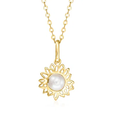 Rs Pure By Ross-simons 4mm Cultured Pearl Sunflower Pendant Necklace In 10kt Yellow Gold In Burgundy