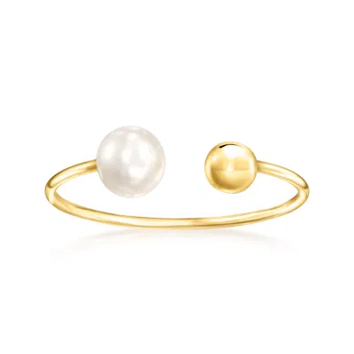 Rs Pure By Ross-simons 5-5.5mm Cultured Pearl And 10kt Yellow Gold Bead Open-space Ring In Silver