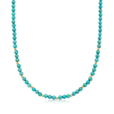 Rs Pure By Ross-simons 5mm Turquoise Bead Necklace With 14kt Yellow Gold In Blue