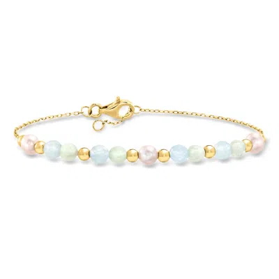 Rs Pure By Ross-simons Aquamarine And 4-4.5mm Prehnite Bead Bracelet With 4.5-5mm Cultured Pearls In 18kt Go In Multi